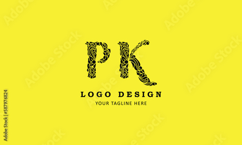 Creative letter PK  for logo and monogram. Minimal artistic style letter with yellow spot for education, festive and party or technology graphic. Vector typographic design