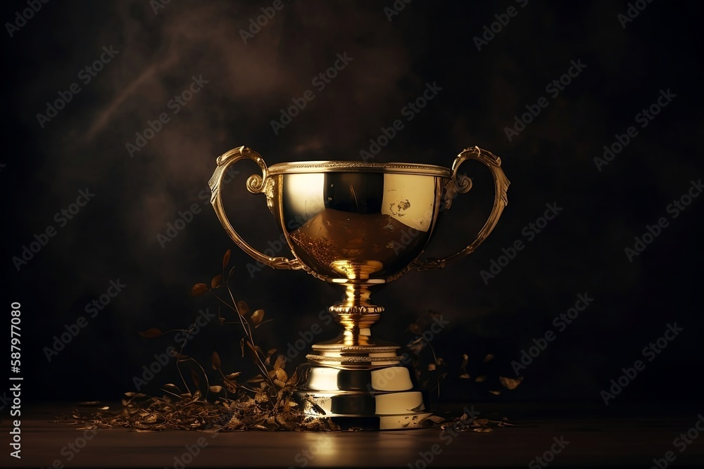 Golden Trophy on Bokeh Background: Concept of Achievement and Winning with Copy Space Golden Trophy on Bokeh Background: Concept of Achievement and Winning with Copy Space