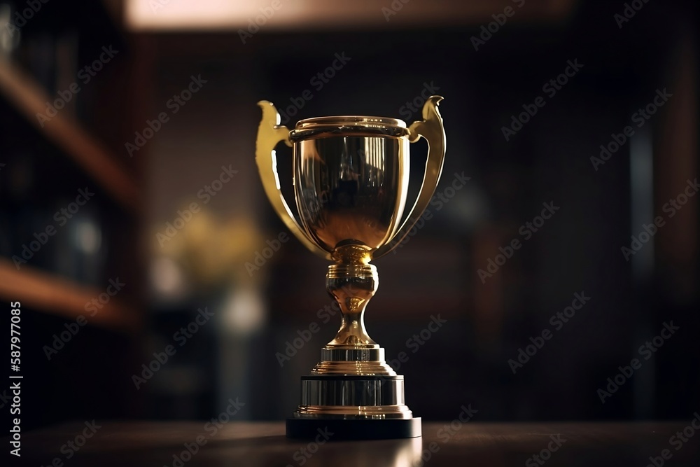 Golden Trophy on Bokeh Background: Concept of Achievement and Winning with Copy Space Golden Trophy on Bokeh Background: Concept of Achievement and Winning with Copy Space