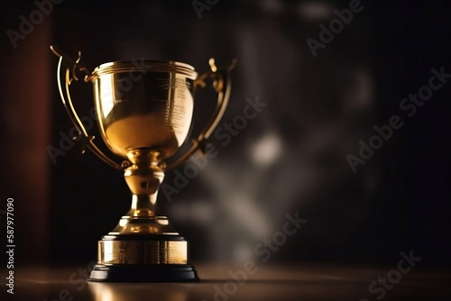 Golden Trophy on Bokeh Background: Concept of Achievement and Winning with Copy Space