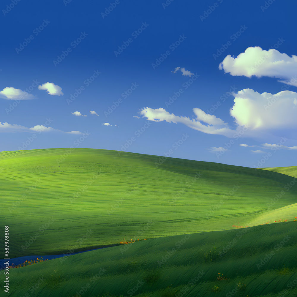 Beautiful landscape with blue sky and grass land 