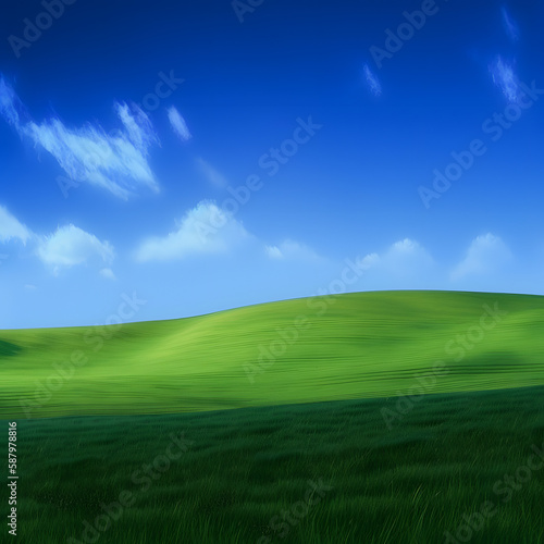 Landscape with green grass and blue skys, green, clouds, beautiful landscape  © Martin