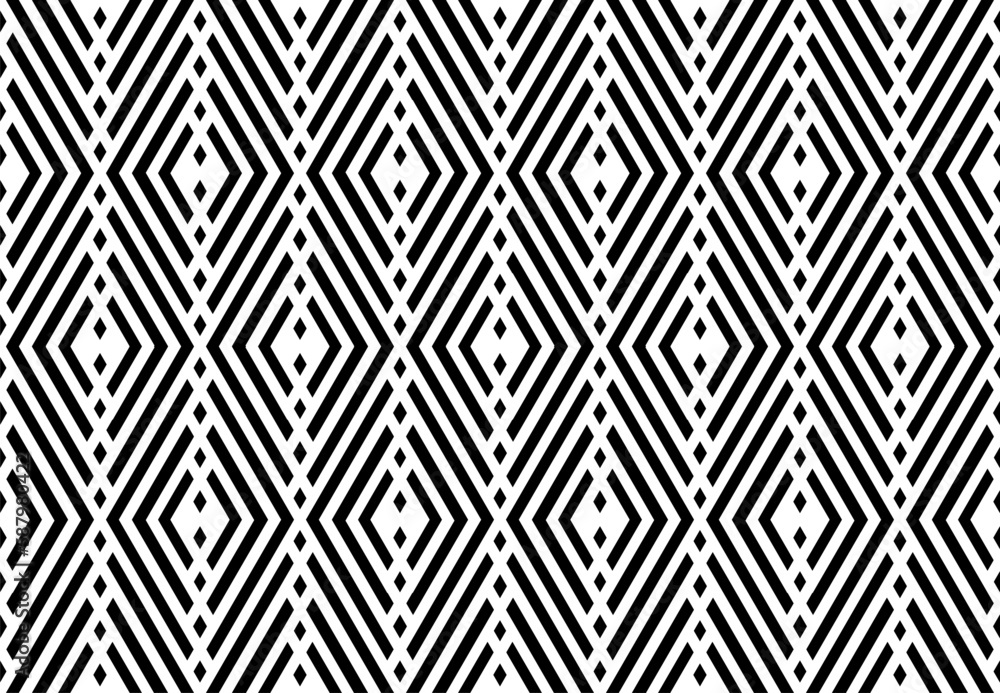 Seamless Geometric Diamonds Pattern. Black and White Texture. Seamless Geometric Diamonds Pattern. Black and White Texture.