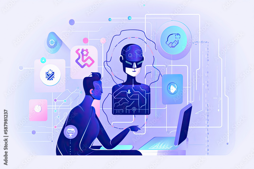 AI in social media abstract concept vector illustration. Social media ...