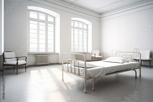 Empty bed in white nursing home or a clinic (3d rendering)