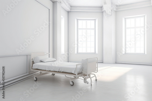 Empty bed in white nursing home or a clinic (3d rendering)