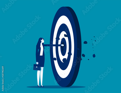 Businesswoman destroyed the target. Business vector illustration