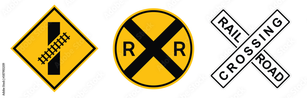 yellow railroad crossing sign. railway crossing. train rr crossing sign ...