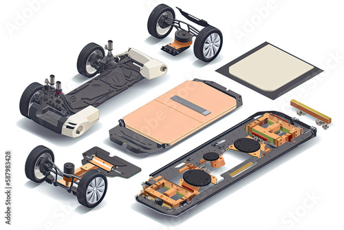 Modern electric car chassis design battery modular platform skateboard module pack board with wheels photo