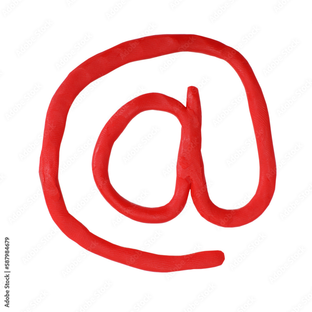 At sign plasticine topographic symbol isolated on white, email concept At sign plasticine topographic symbol isolated on white, email concept