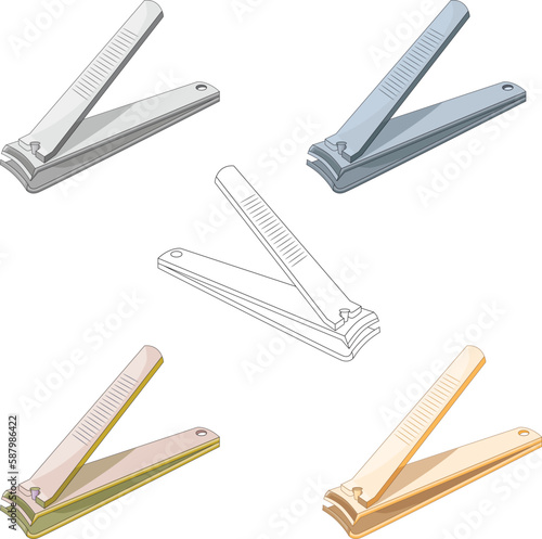 Nail Cutter Set of Five Color with Outline Vector photo