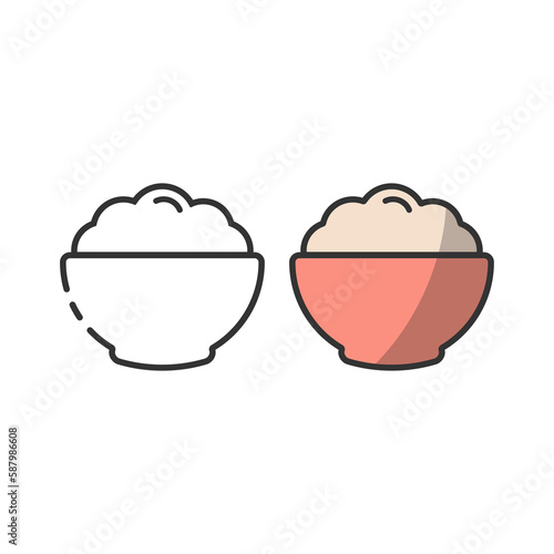 Set of vector bowls with oatmeal, healthy breakfast concept.