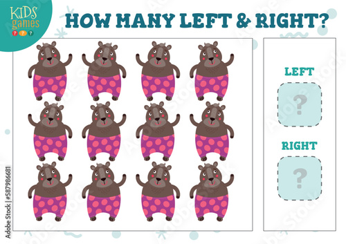 How many left and right cartoon bears kids counting game vector illustration