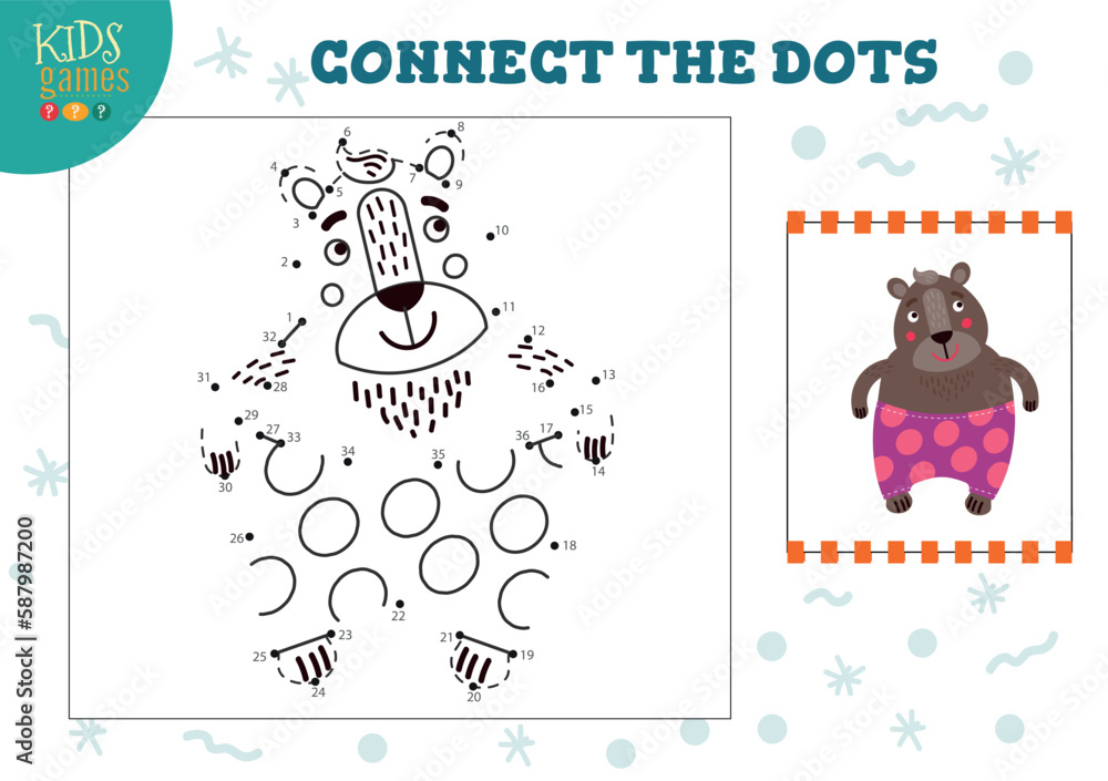 Obraz premium Connect the dots kids game vector illustration. Kindergarten children educational activity