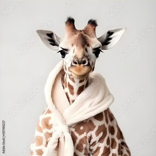"Giraffe in Bathrobe: A Cozy Evening for a Little One"   Nursery Room   Generative AI Artwork © Larissa