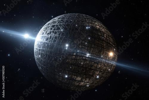 Dyson Sphere in space spans a star created with generative AI technology. photo