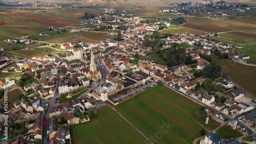 Aerial view of the village Meursault in France in early spring photo