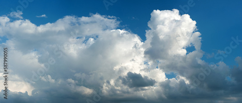 beautiful clouds on the background of the blue sky, panoramic view, inset