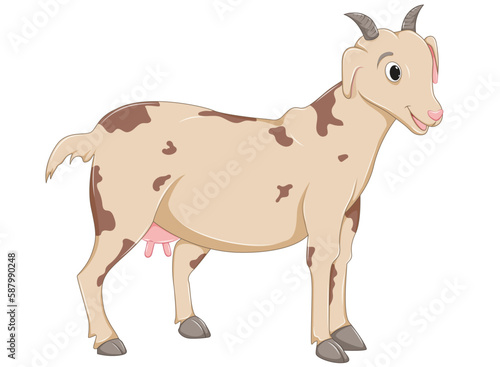 Cute Smiling Isolated Cartoon Goat with Live Outline 