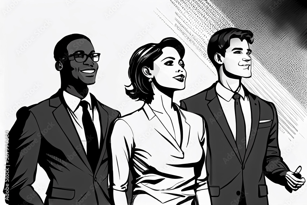 Smiling successful businesspeople as team group (Generative AI) Smiling successful businesspeople as team group (Generative AI)