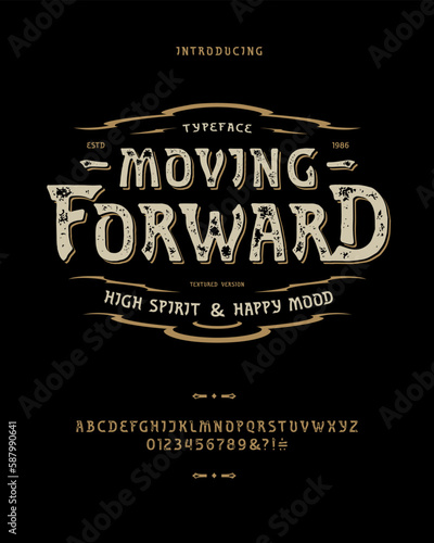 Vector font Moving Forward. Letters and numbers