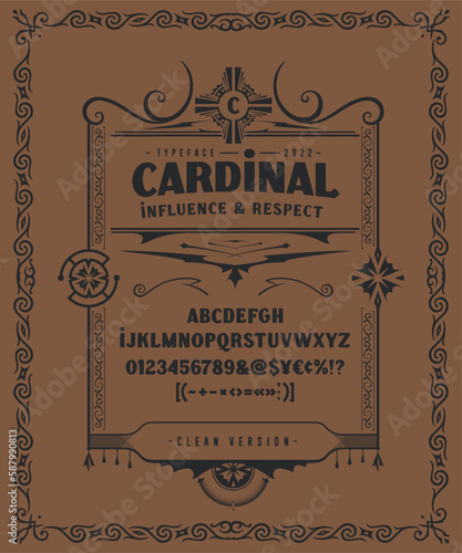 Vector vintage font Cardinal. Letters and numbers
