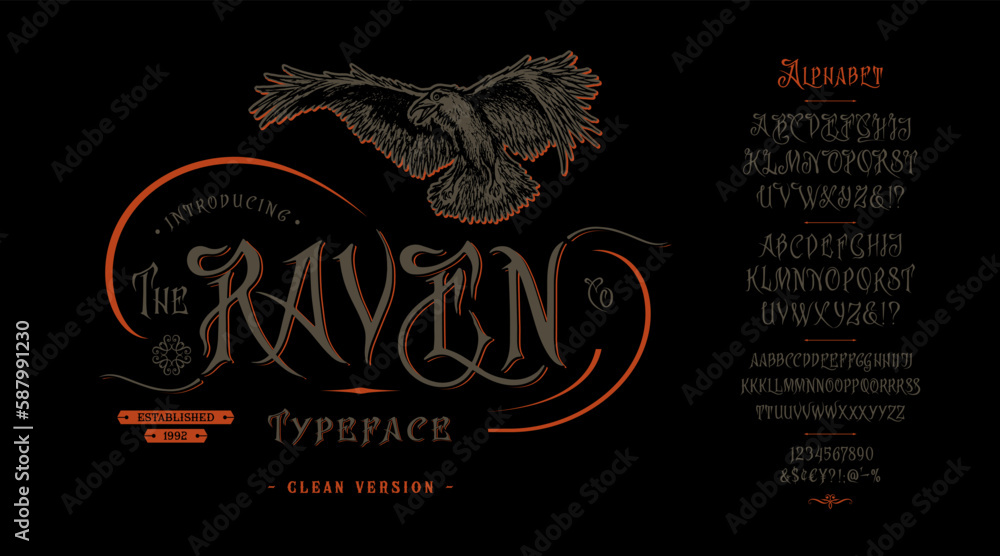 Font The Raven. Vintage typeface design.
