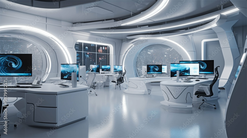 Futuristic office / workspace of a technology business in minimalistic modern style -Generative art Futuristic office / workspace of a technology business in minimalistic modern style -Generative art