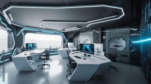 Futuristic office / workspace of a technology business in minimalistic modern style -Generative art