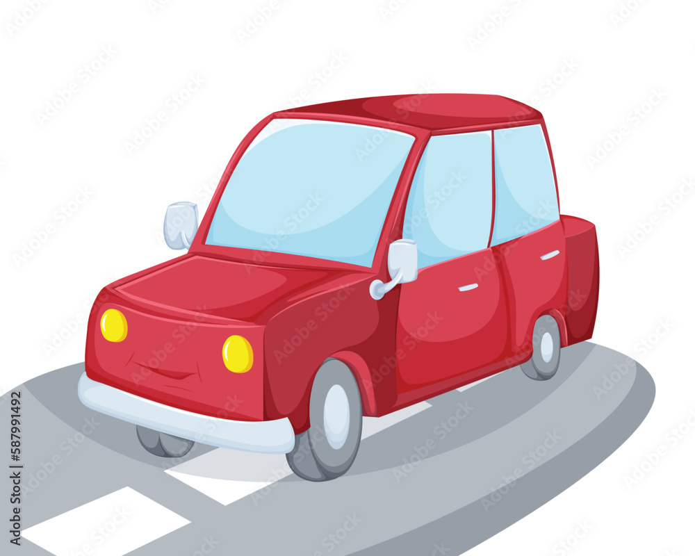 Red Isolated Cartoon Car on Road