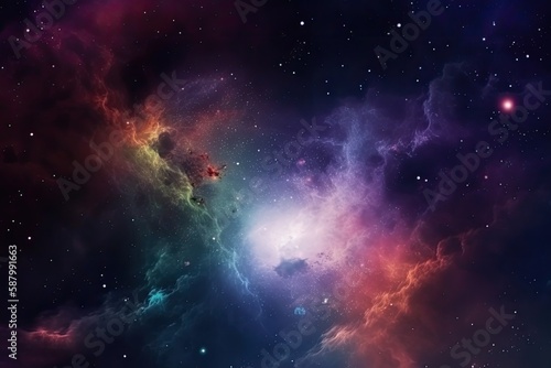 A galaxy filled with colorful stars and nebulae  surrounded by a dark and mysterious outer space. background Generative AI