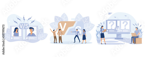 Versus letters concept. VS battle. Competition between two persons or products, set flat vector modern illustration 