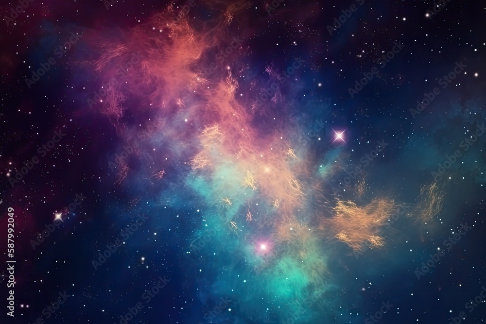 A galaxy filled with colorful stars and nebulae, surrounded by a dark and mysterious outer space. background Generative AI A galaxy filled with colorful stars and nebulae, surrounded by a dark and mysterious outer space. background Generative AI