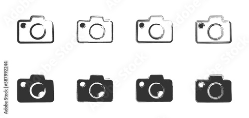 Hand drawn camera icon set. Vector illustration.