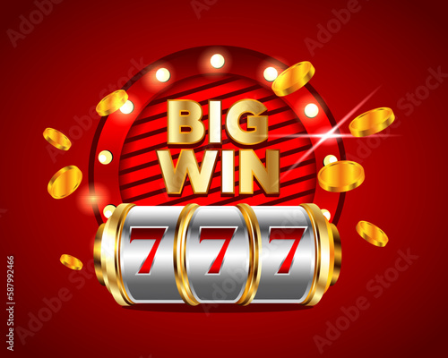 Big win 777 lottery vector casino concept with slot machine. win jackpot in game slot machine illust