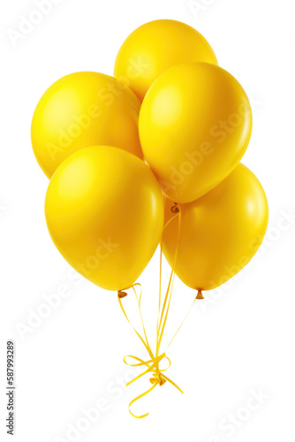 Many yellow balloons isolated on white background. Generative AI