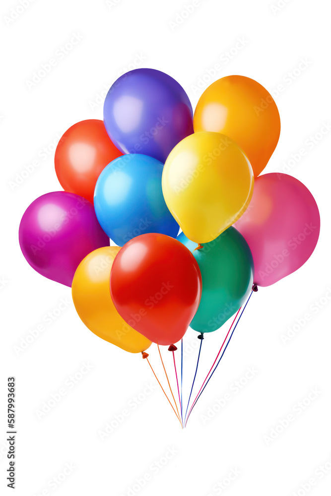 Many colorful balloons isolated on white background. Generative AI Many colorful balloons isolated on white background. Generative AI