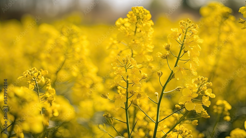 Macro shot of canola blooms in vibrant yellow hue. Generative AI Macro shot of canola blooms in vibrant yellow hue. Generative AI