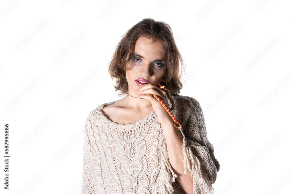 Young attractive gay man in makeup.