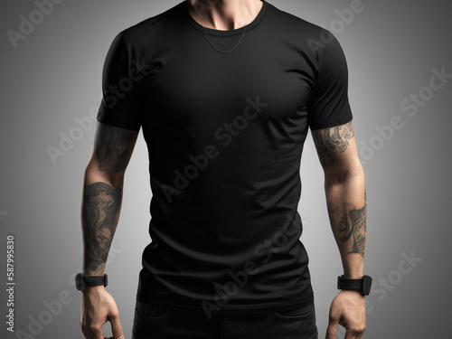 Black T-Shirt Mockup on Male Molde, T-shirt Mock up, Male Model , Mens