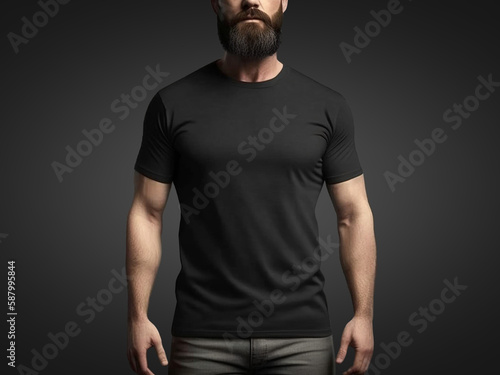 Black T-Shirt Mockup on Male Molde, T-shirt Mock up, Male Model , Mens © HY