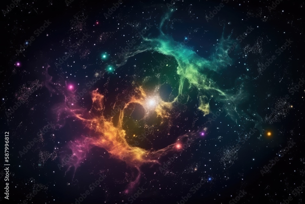 A galaxy filled with colorful stars and nebulae, surrounded by a dark and mysterious outer space. background Generative AI
