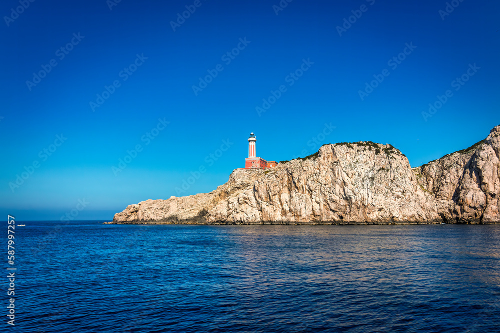 The lighthouse Faro Di Punta Carena, Anacapri on the southwest cape of the island of Capri, Italy