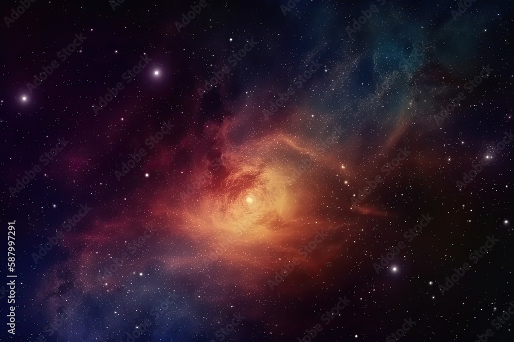 A galaxy filled with colorful stars and nebulae, surrounded by a dark and mysterious outer space. background Generative AI A galaxy filled with colorful stars and nebulae, surrounded by a dark and mysterious outer space. background Generative AI