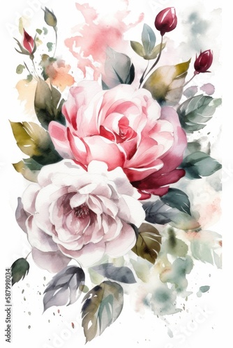 Watercolor background with roses. Greeting card Background with beautiful flowers Happy Mothers Day. Holiday greetings. Greeting card to add clipart design. Mothers Day. Spring background.