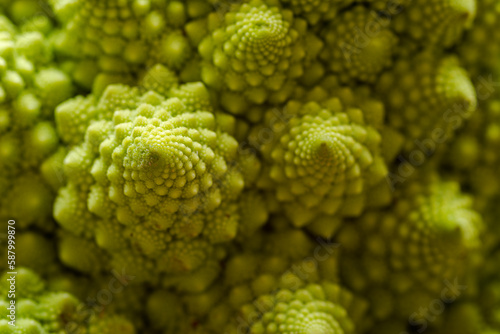 Macro shot of a Romanesco Brassica oleracea cauliflower.