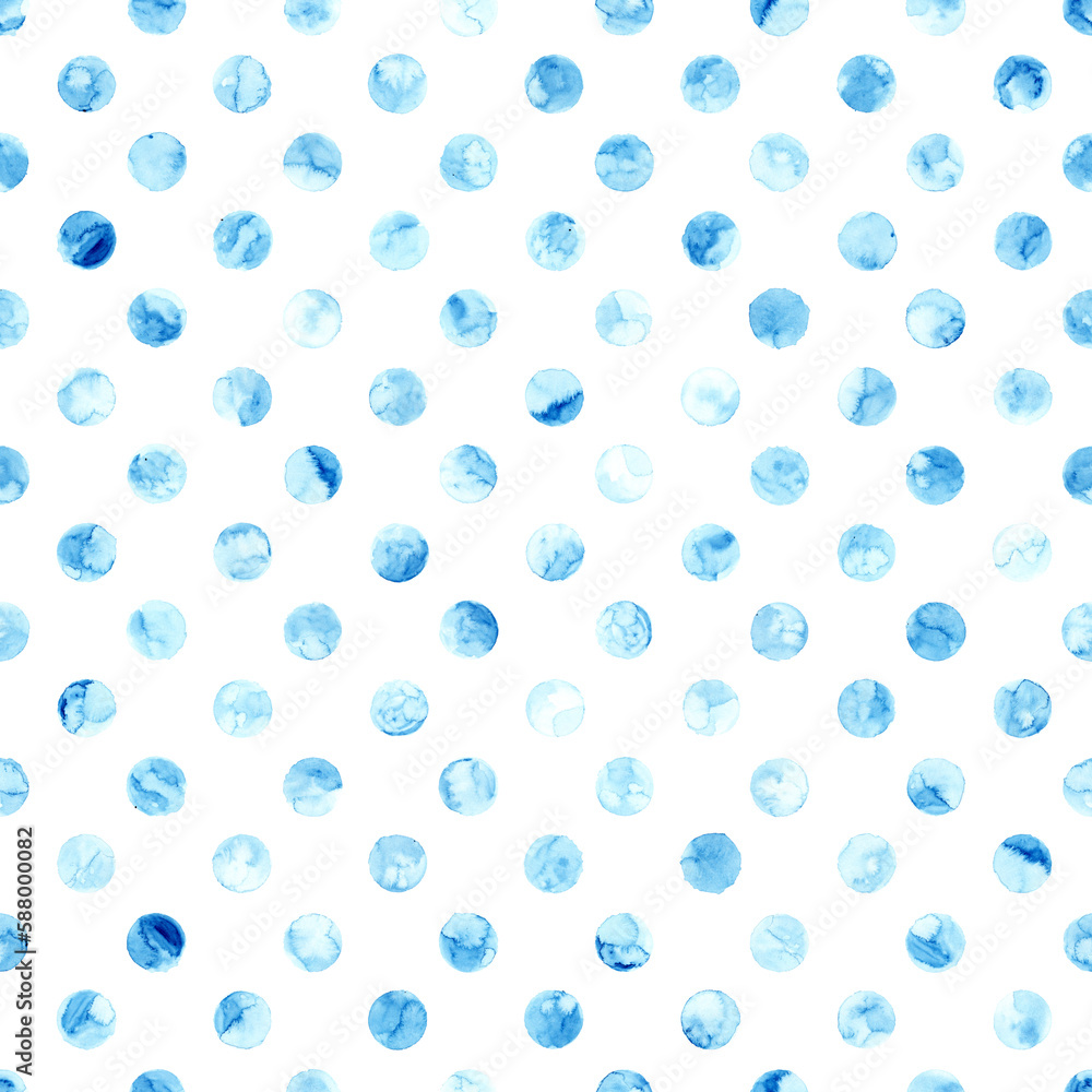 Seamless watercolor pattern in polka dot style. Blue dots on a white background. Handwork on paper with paints. Cute summer and spring print. Seamless watercolor pattern in polka dot style. Blue dots on a white background. Handwork on paper with paints. Cute summer and spring print.