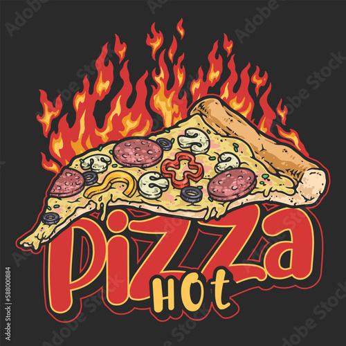 Hot pizza detailed colorful poster