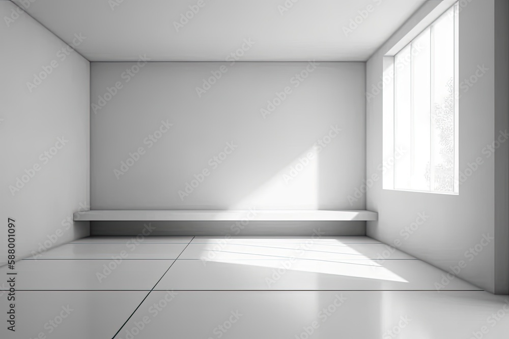 Illustration of an Empty Room with a Window and a Bench. Generative AI Illustration of an Empty Room with a Window and a Bench. Generative AI
