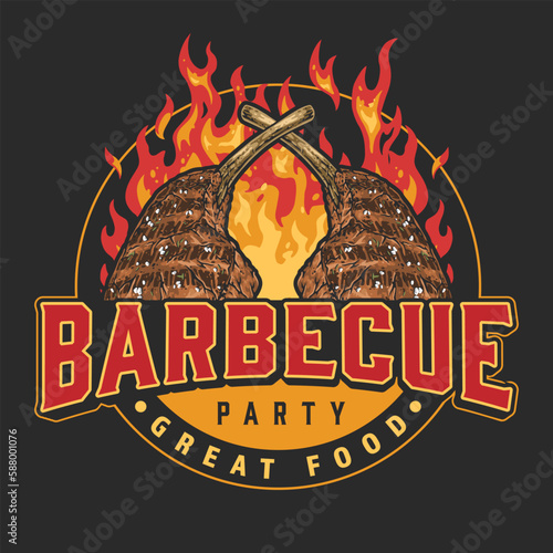 Barbecue party detailed colorful emblem